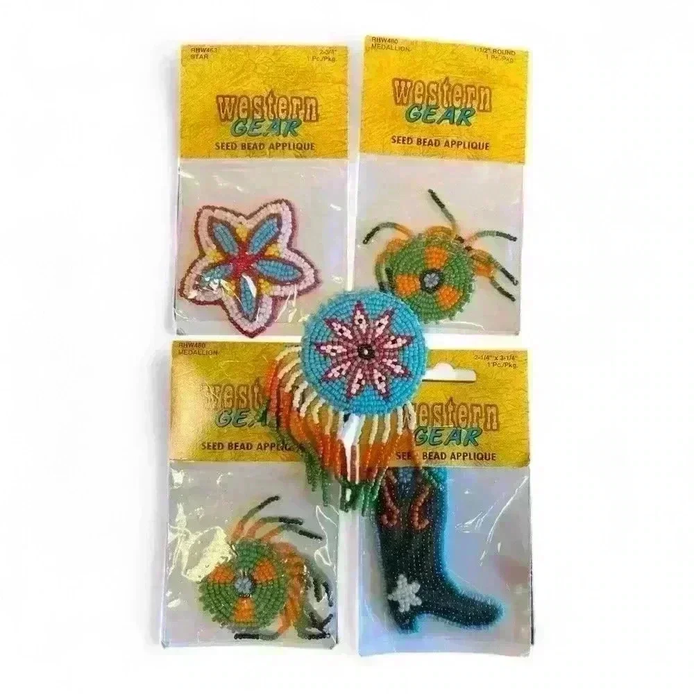 Lot of 5 Western Gear seed beads appliqué patches